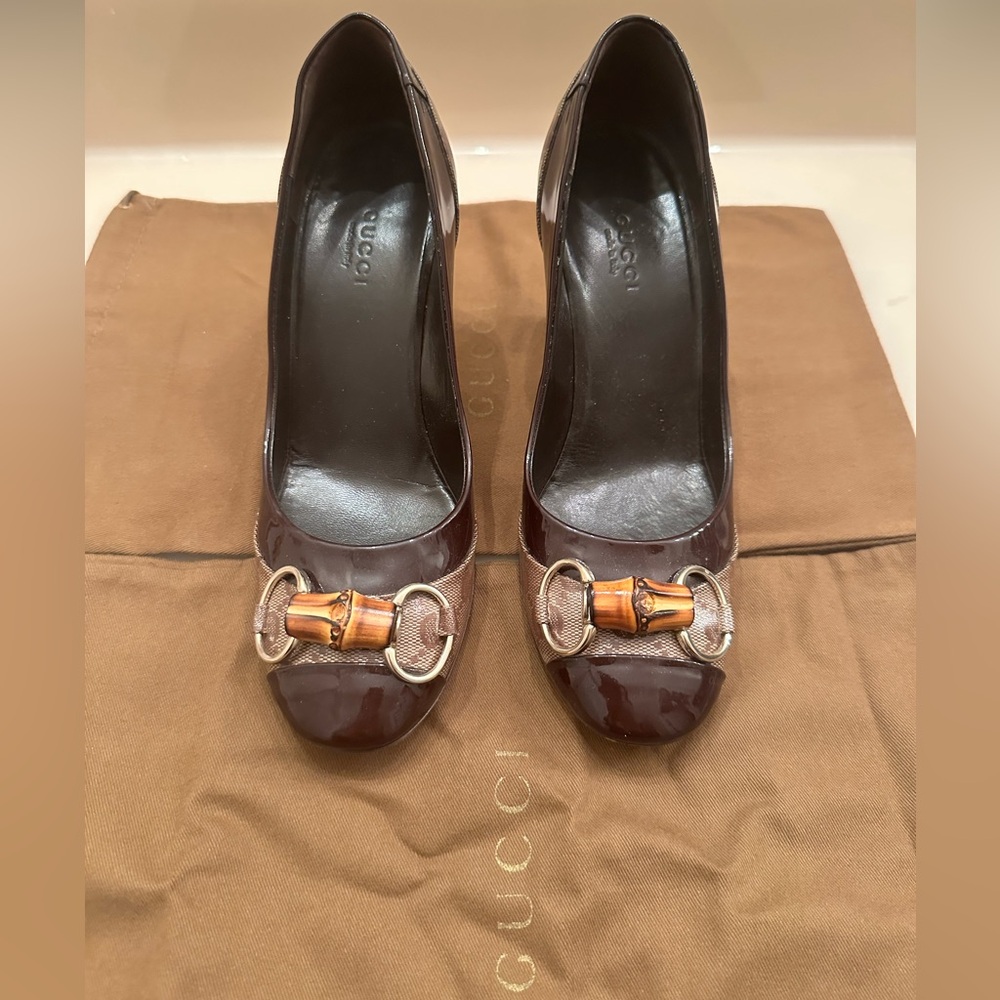 Vintage Gucci Bamboo Horsebit GG Canvas Pumps. Size 6. - Picture 3 of 13